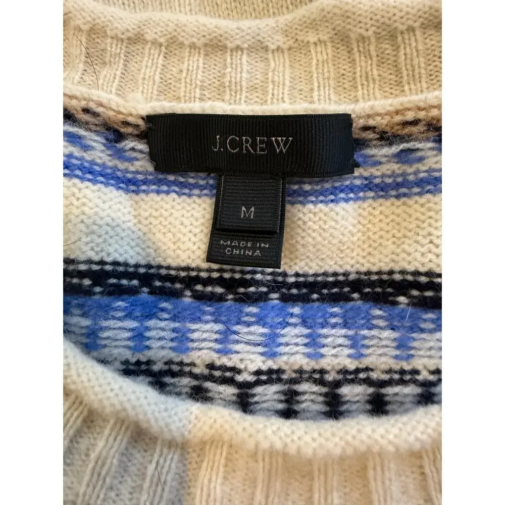 J Crew Fair Isle Crewneck Sweater Off White Blue Print M